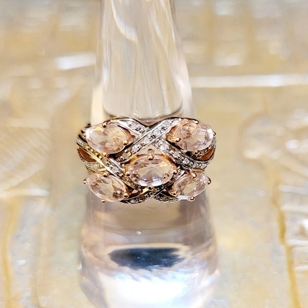 Vintage Genuine Cora De Rosa Morganite & Diamond 10K Rose Gold Ring Sz 7